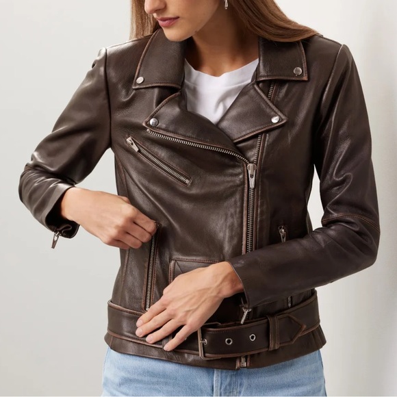 VEDA Classic Leather Moto Jacket in Size XS - Picture 3 of 13